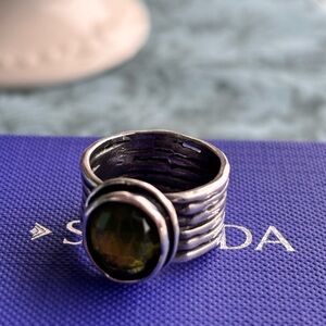 Silpada Silver Ring with Dark Green Stone